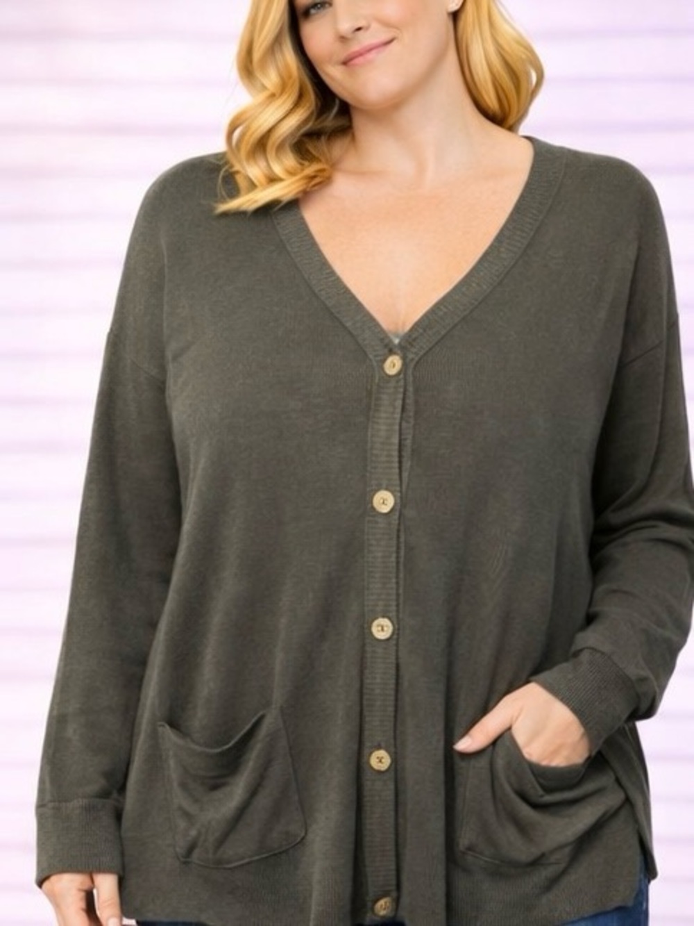 Women’s Plus Size Gray / Dark Green Cardigan - Size 3X